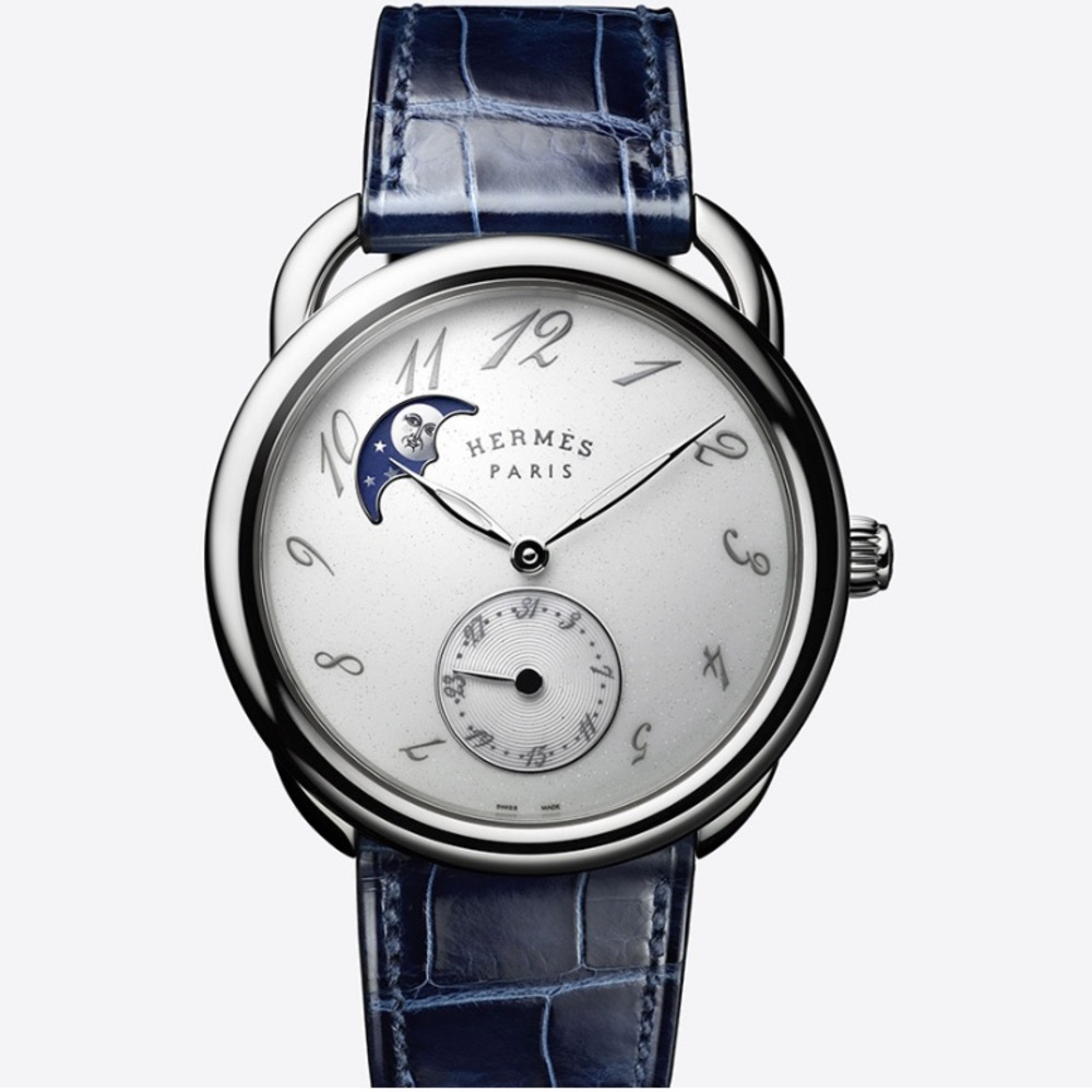 Arceau Petite Lune watch, Large model, 38 mm, NEW, blue/navy alligator strap